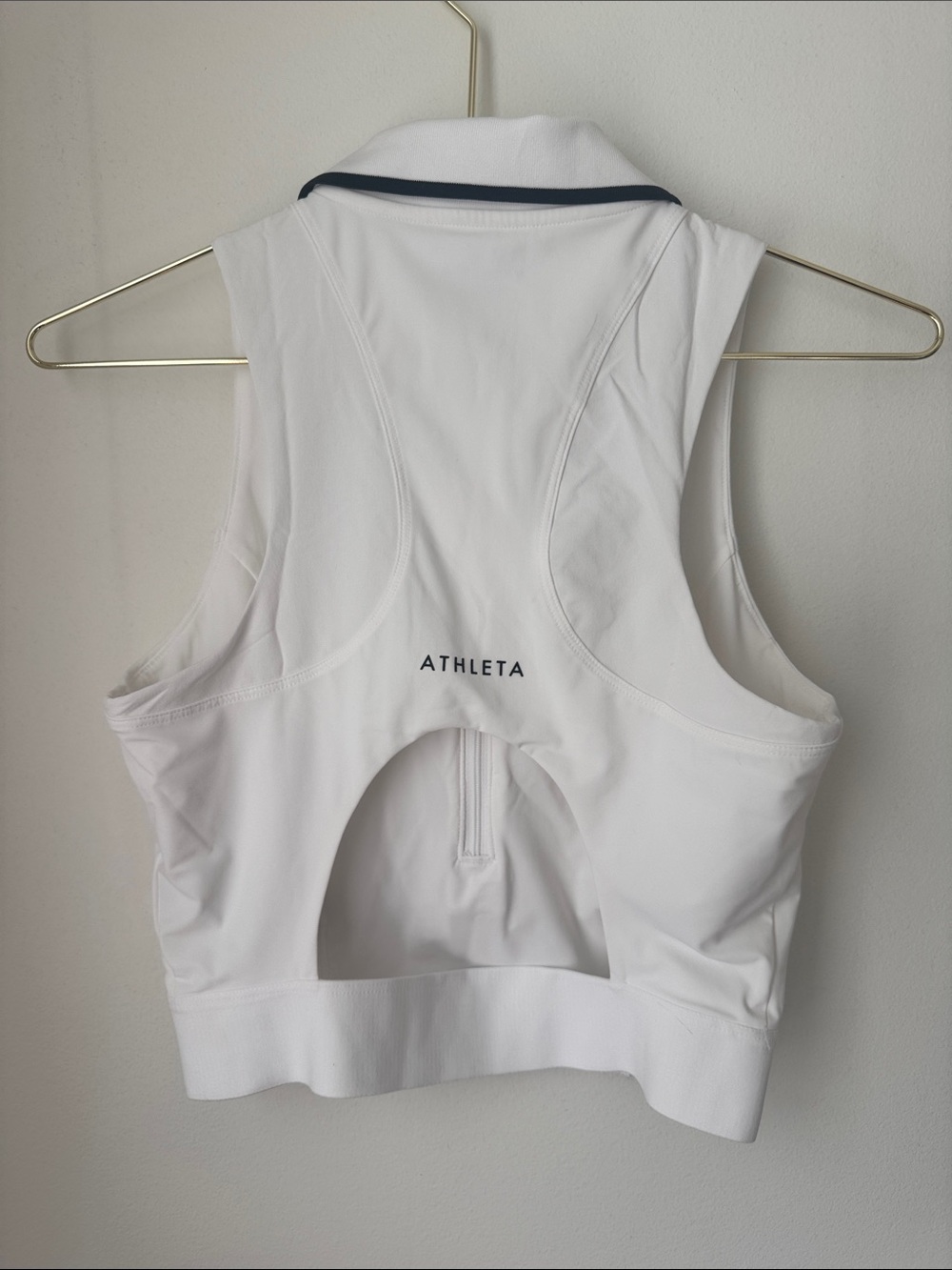 Athleta White Sleeveless Zip Polo with Navy Collar Trim - Picture 2 of 4